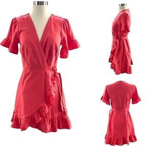 Abercrombie & Fitch Red Asymmetrical Ruffle Wrap Dress Size SP NWT